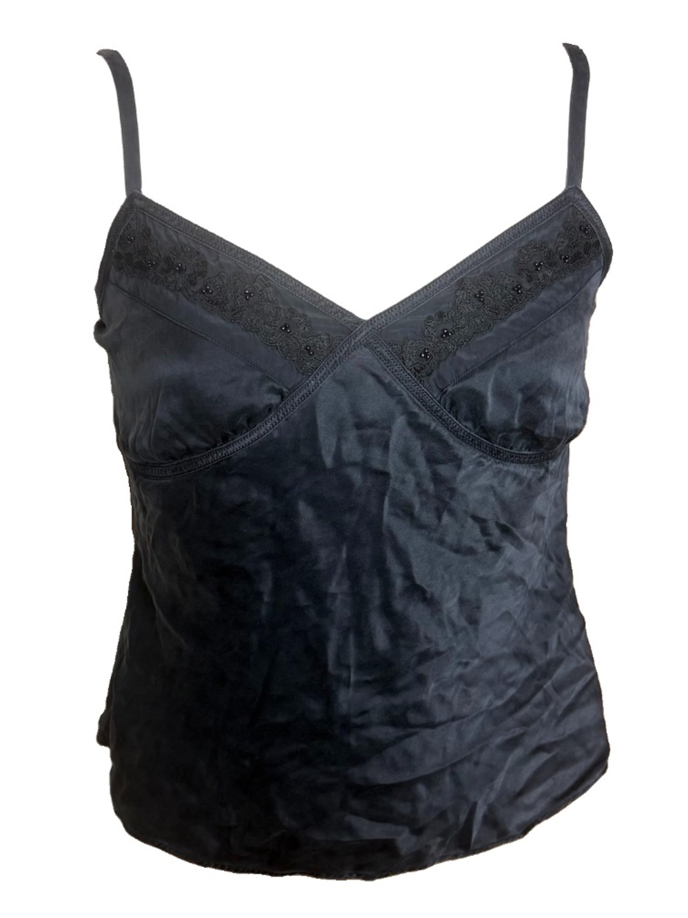 Vintage Y2K Liz Claiborne Black Silk Beaded Camisole